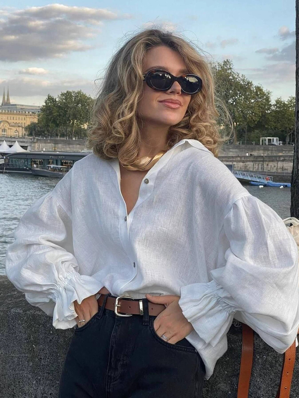 Zara Solid White Oversized Casual Shirt Pointed Collar